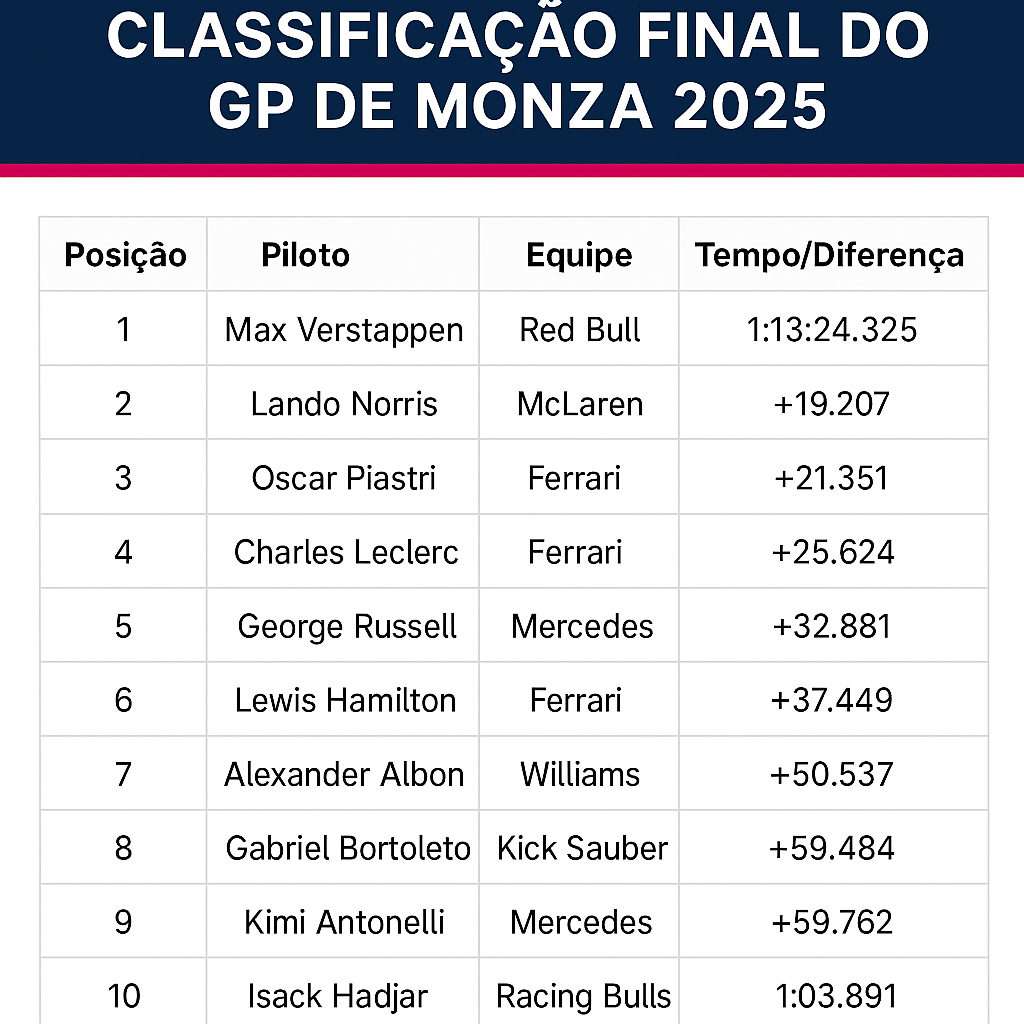 RESULTADO GP DE MONZA 10 PRIMEIROS COLOCADOS