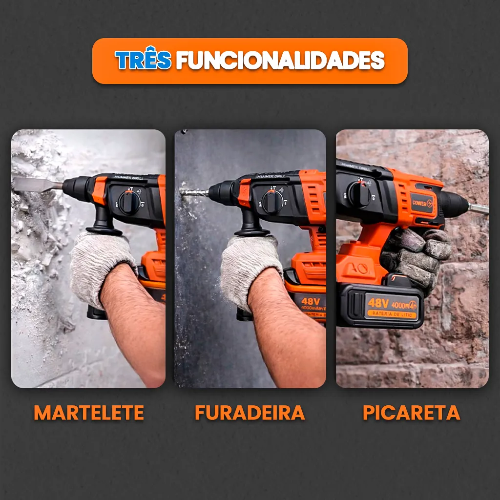 Furadeira com martelete com bateria 48v