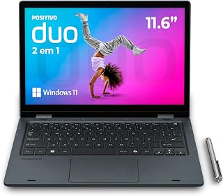 Notebook 2 em 1 Positivo Duo Intel Celeron N4500 4GB RAM 128GB de Armazenamento Tela 11" HD IPS touch com caneta capacitiva, Windows 11 Home – Cinza – C4128E
