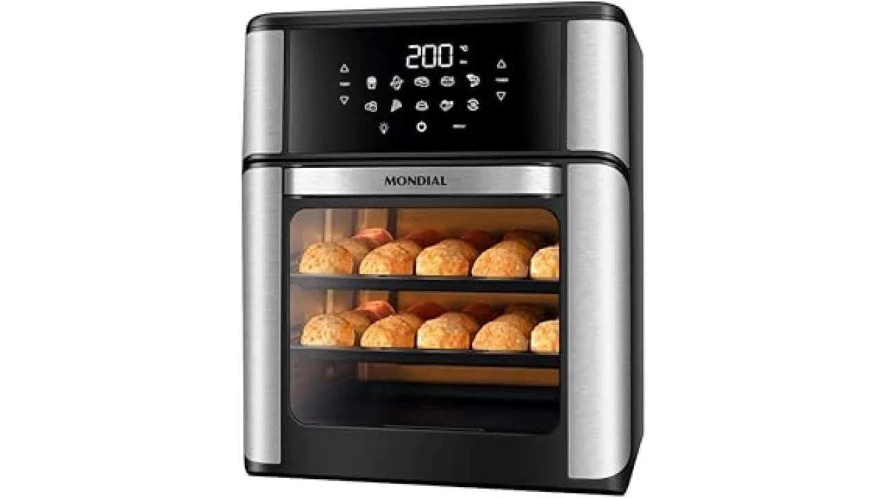 MONDIAL Fritadeira Air Fryer Forno Oven 12L, Preto/Inox, 2000W, 110V - AFON-12L-BI