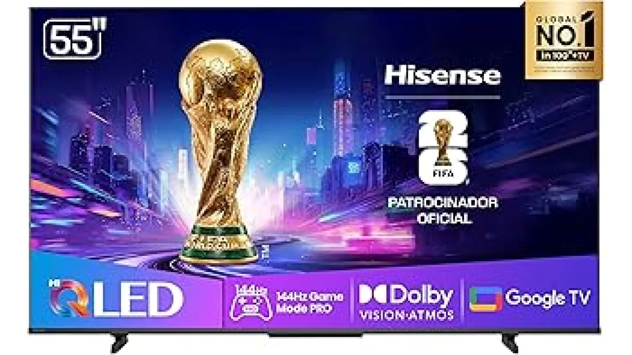 Hisense Smart TV UHD 4K HI-QLED 55" Polegadas 55Q7QG | Google TV Modo Jogo Pro 144 Hz, AMD FreeSync Premium, Dolby Vision Atmos e Compatível com Alex